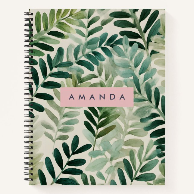Cuaderno Botánico Personalizado de Hoja Verde con Acuarela (Anverso)