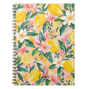 Cuaderno Botánico Rosa Floral de Limón Personalizado