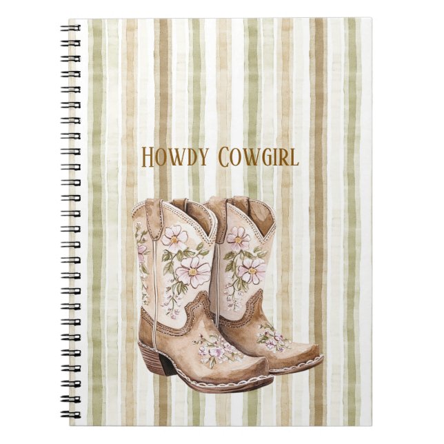 Cuaderno Botas de vaquera florales rosa blush marrón claro (Frente)