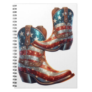 Cuaderno Botas de vaquero con bandera americana brillante