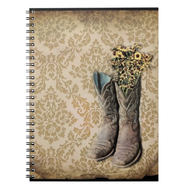 Cuaderno Botas de vaquero del país occidental de la flor si (Frente)