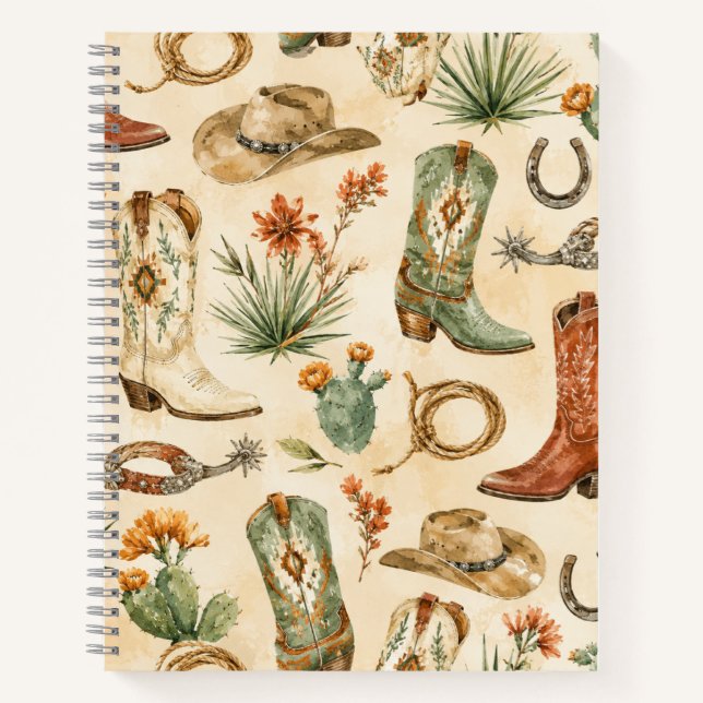 Cuaderno Botas de vaquero Nashville rústicas patrón occiden (Anverso)