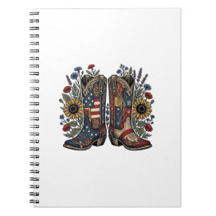 Cuaderno Botas de vaquero patrióticas Camisa floral de gira