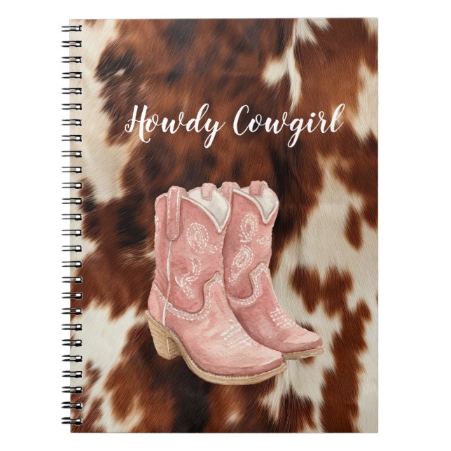 Cuaderno Botas Vaqueras Rosas de Cuero Marrón Occidental Cr (Frente)