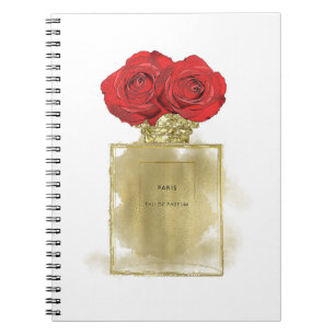 Cuaderno Botella de perfume de moda floral Rosas rojas Glam