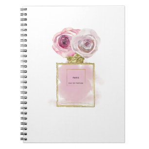 Cuaderno Botella de perfume de moda floral rosas rosadas gl