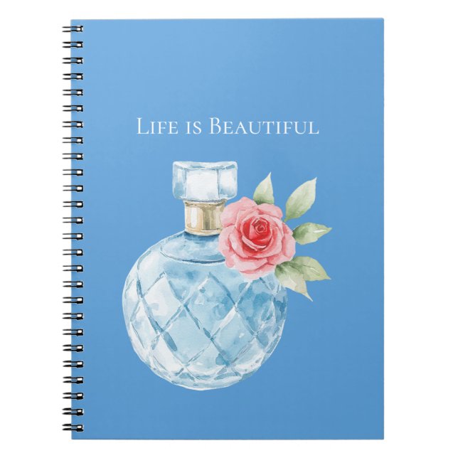 Cuaderno Botella de perfume rosa azul aqua blanco (Frente)