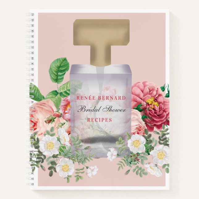 Cuaderno Botella de perfume rosa floral para despedida de s (Anverso)