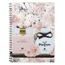 Cuaderno Botellas de perfume de Nueva York doradas y rosas 