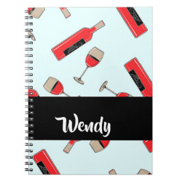 Cuaderno Botellas de vino rojo y patrón de gafas