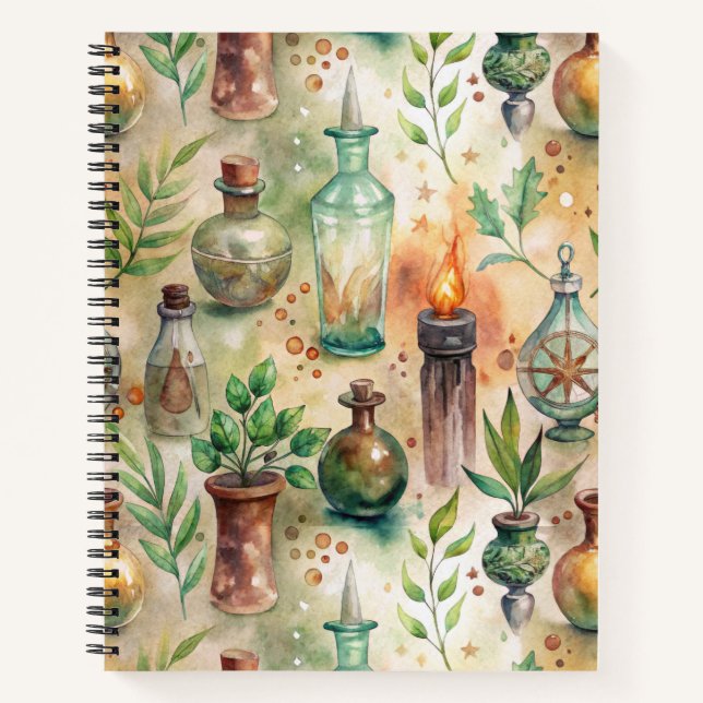 Cuaderno Botellas Rústicas de Herbolario Verde Marrón (Anverso)