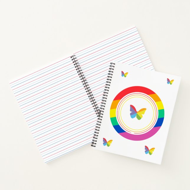 Cuaderno Botón de Orgullo LGBTQ+ Mariposa Arcoíris (Interior)