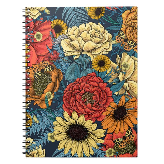 Cuaderno Bouquet de flores - rosas, peonías, daisies y fe (Frente)
