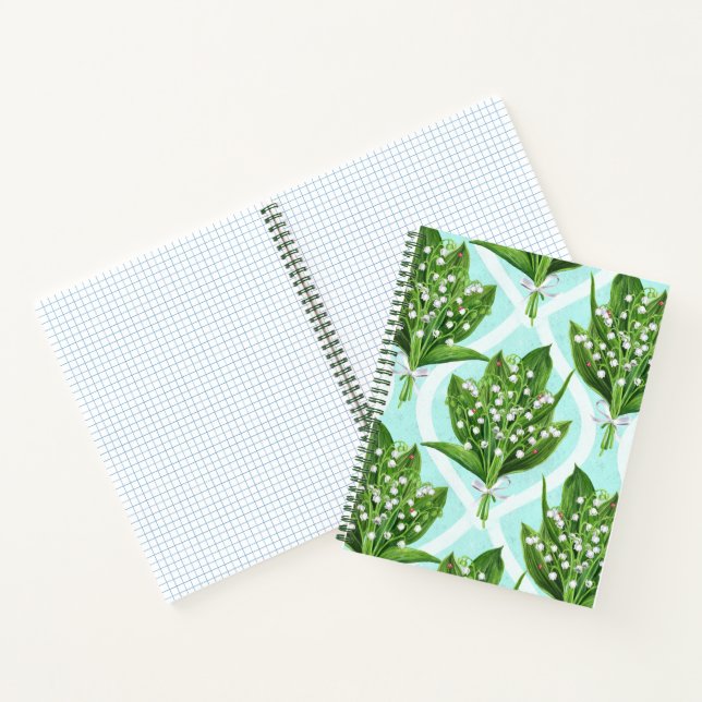 Cuaderno Bouquet de lirio del valle flores en azul (Interior)
