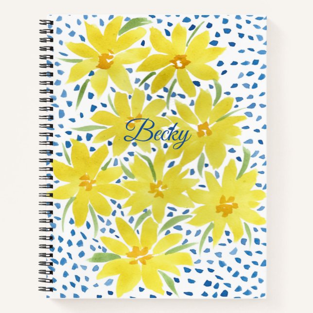 Cuaderno Bouquet de margarita amarilla con puntos azules (Anverso)