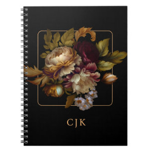 Cuaderno Bouquet floral oscuro del viejo mundo con monogram