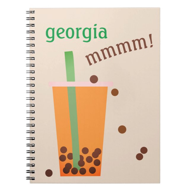Cuaderno Bóveda de burbuja divertida/Boba Tea Custom Name N (Frente)