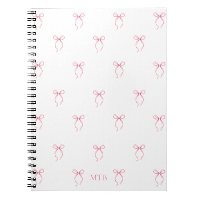 Cuaderno Bow rosado monogramado (Frente)