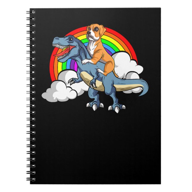 Cuaderno Boxer Dog Riding Dinosaur Trex German Deutscher Fu (Frente)