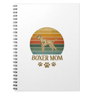 Cuaderno Boxer Mamá Perro Retro Atardecer Huellas De Patas_