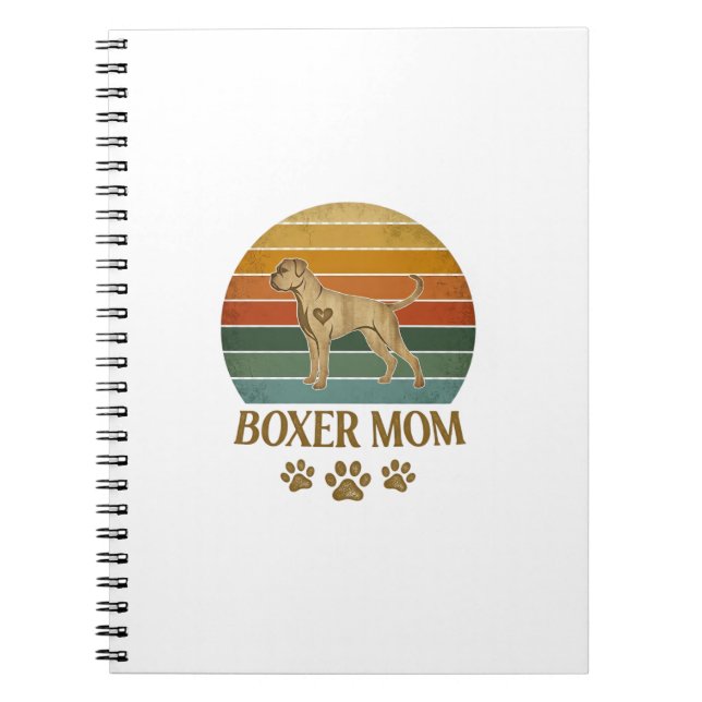 Cuaderno Boxer Mamá Perro Retro Atardecer Huellas De Patas_ (Frente)