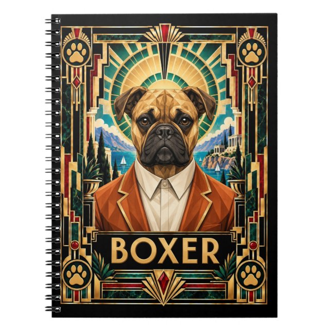 Cuaderno Bóxer, perro Art Deco (Frente)