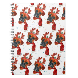 Cuaderno Boxer Raza Acuarela Perro Patrón Estrellas Navidad