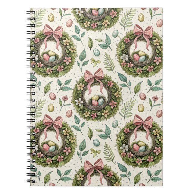 Cuaderno Boxwood Easter Wreath Pink Bow with Egg (Frente)