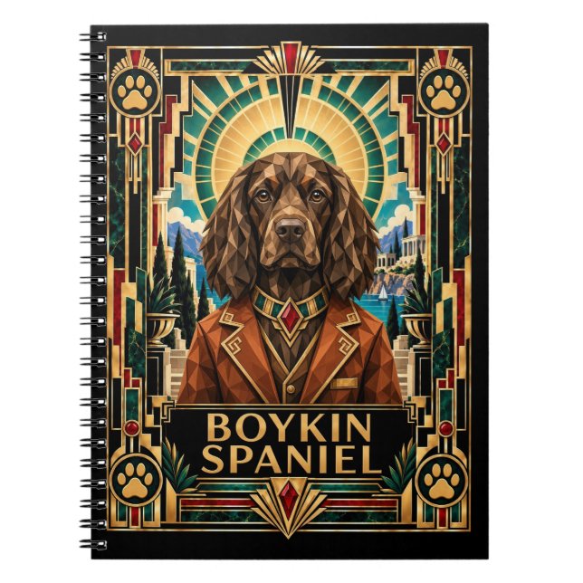 Cuaderno Boykin Spaniel, perro Art Deco (Frente)