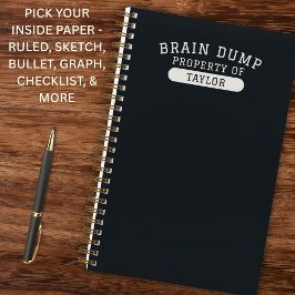 Cuaderno Brain Dump Personalized Name Modern Stylish Black