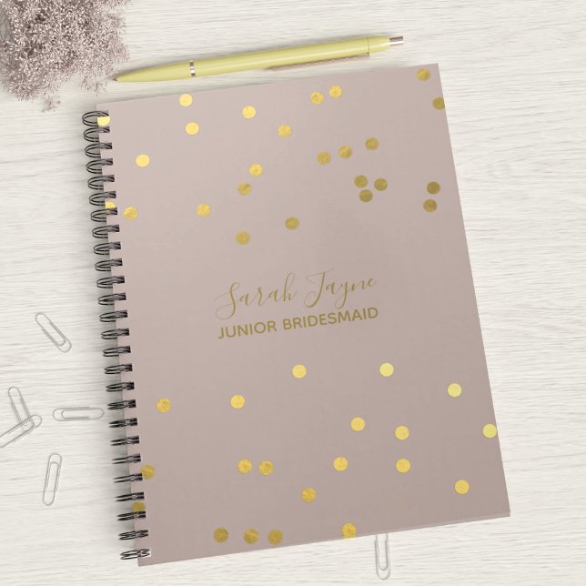 Cuaderno Bridal Party Notebook Junior Bridesmaid Edition (A pretty blush pink notebook with faux gold confetti suitable for any member of your bridal party)
