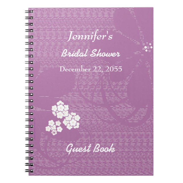 Cuaderno Bridal Shower Guest Book Purple, Flor blanca (Frente)