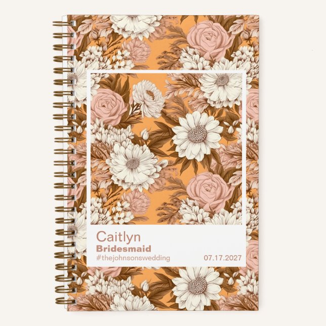 Cuaderno Bridesmaid Boho Orange and Peach Floral Pattern (Anverso)