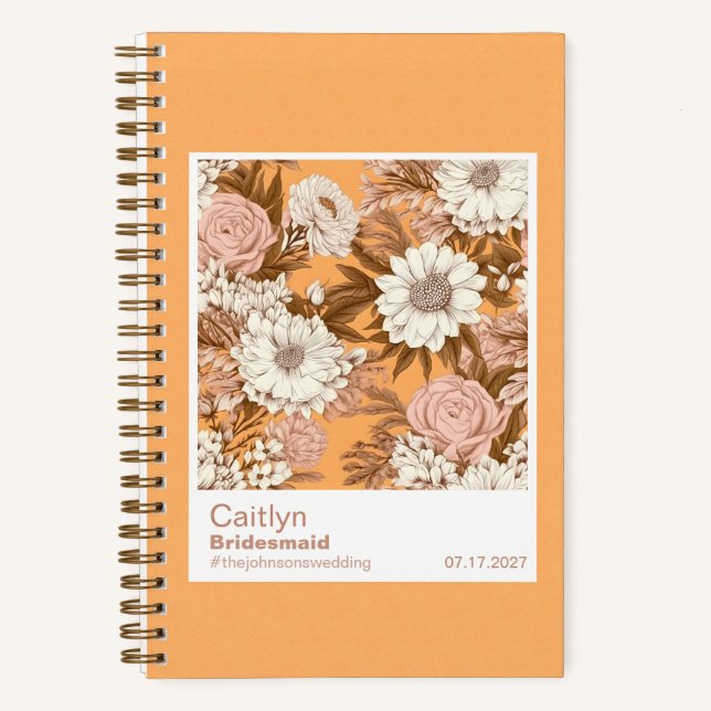 Cuaderno Bridesmaid Boho Orange and Peach Floral Pattern (Anverso)