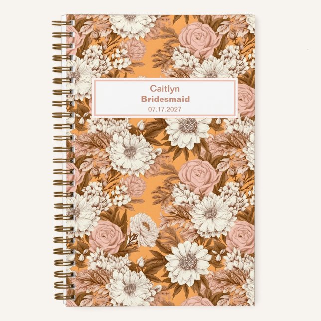 Cuaderno Bridesmaid Boho Orange and Peach Floral Pattern (Anverso)