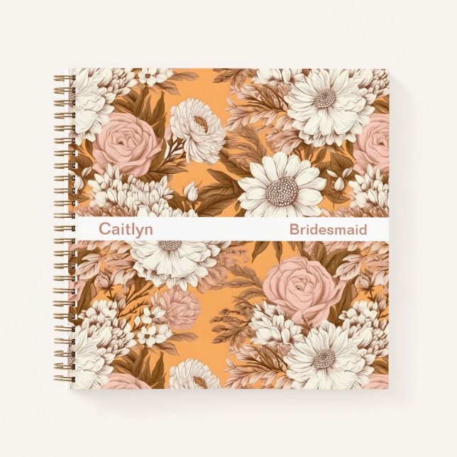 Cuaderno Bridesmaid Boho Orange and Peach Floral Square (Anverso)