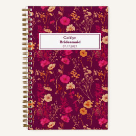 Cuaderno Bridesmaid Burgundy Floral Pattern Notebook