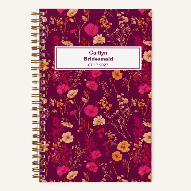 Cuaderno Bridesmaid Burgundy Floral Pattern Notebook (Anverso)