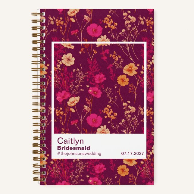 Cuaderno Bridesmaid Burgundy Floral Pattern Swatch (Anverso)