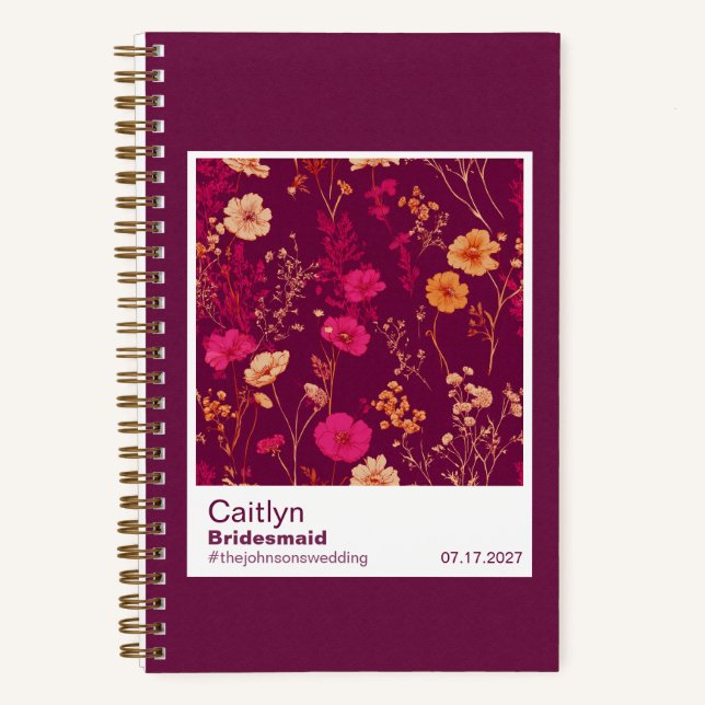 Cuaderno Bridesmaid Burgundy Floral Pattern Swatch (Anverso)