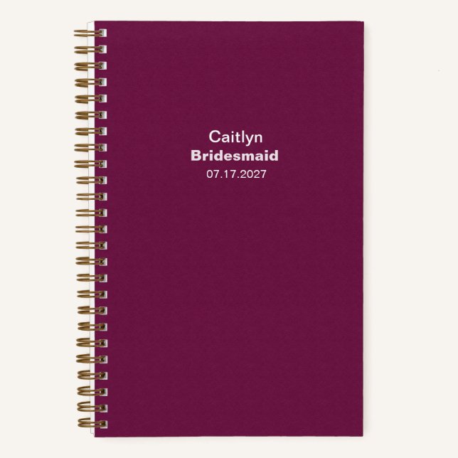 Cuaderno Bridesmaid Burgundy Typographic Notebook (Anverso)