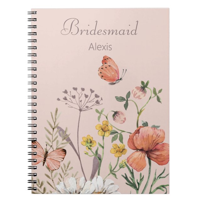 Cuaderno Bridesmaid GIft Elegante Rubor Floral rosa (Frente)