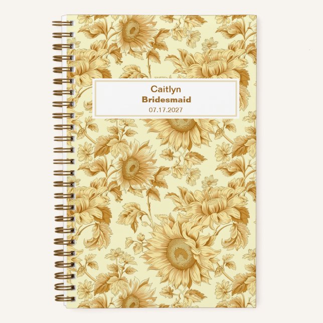 Cuaderno Bridesmaid Yellow Sunflower Floral Pattern (Anverso)