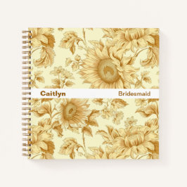 Cuaderno Bridesmaid Yellow Sunflower Floral Square Notebook
