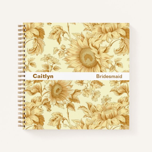 Cuaderno Bridesmaid Yellow Sunflower Floral Square Notebook (Anverso)