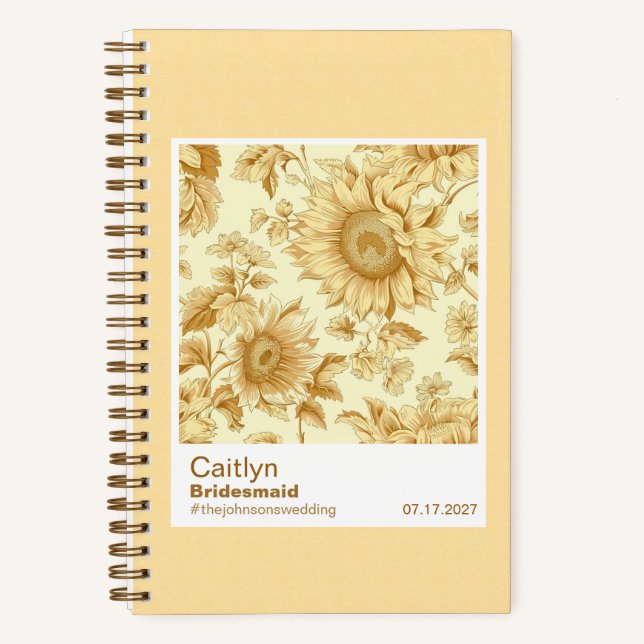 Cuaderno Bridesmaid Yellow Sunflowers Floral Pattern Swatch (Anverso)