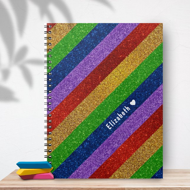 Cuaderno  Bright and Sparkly Rainbow Faux Glitter Striped (Subido por el creador)