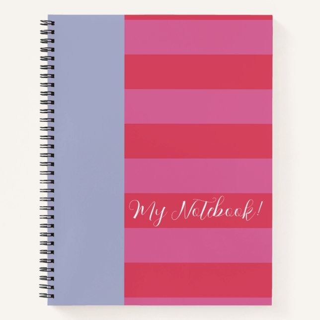 Cuaderno Bright Cheerful pink and ice blue striped design (Anverso)