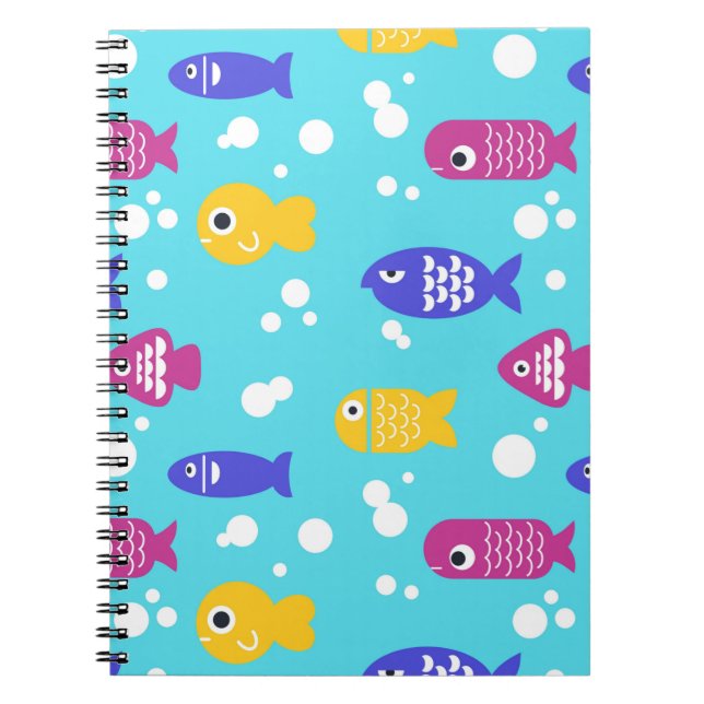 Cuaderno Bright Colorful Cartoon Fish Pattern Blue (Frente)