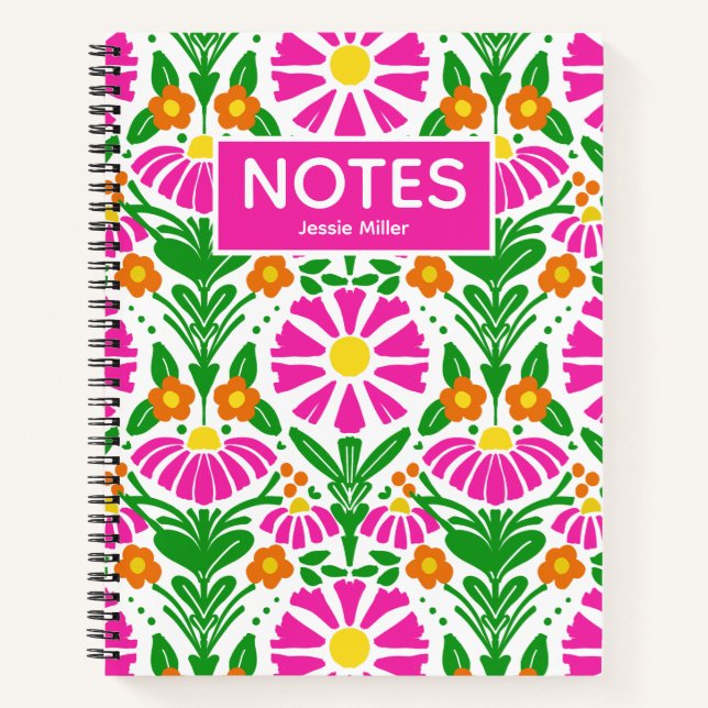 Cuaderno Bright Floral Magenta Orange Green Personalized  (Anverso)